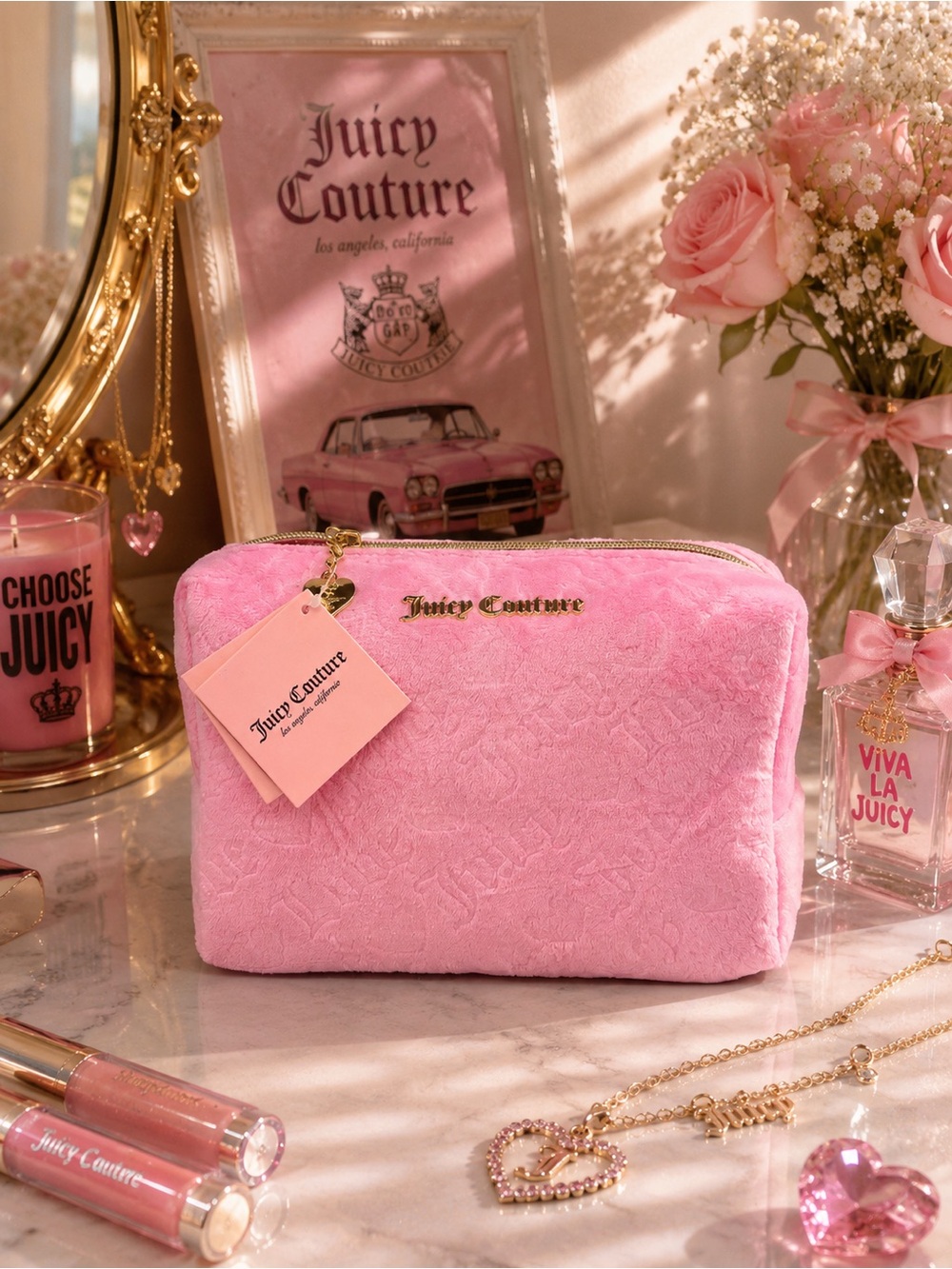 Juicy couture pink velour cosmetics bag
